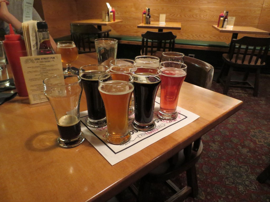 Sample beer flights are available at Vine Street Pub & Brewery