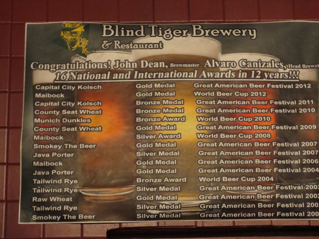 Blind Tiger has an impressive collection of brewing awards.