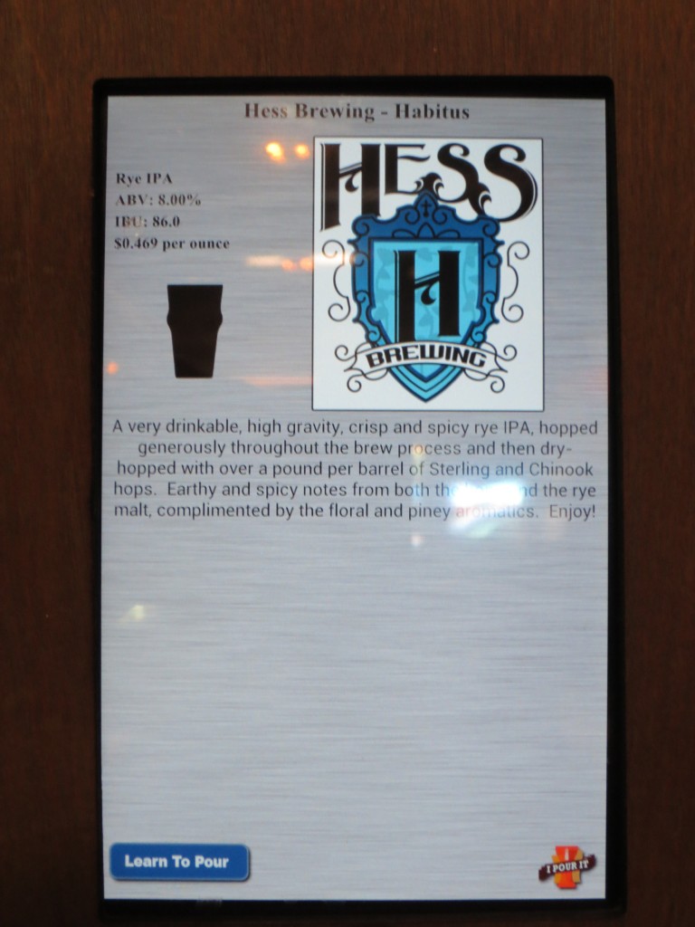 Each tap has a display providing information about the beer and cost per ounce.