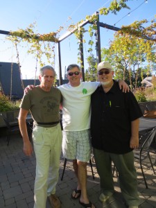 Left to right - Richie G, Ron Howard, and Firkin Ron get ready to tour the Hop Valley Brewing facilities.