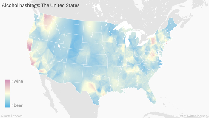 Mapping who drinks wine or beer in America, by tweets
