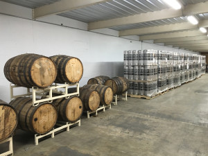 Barrel-aging and keg room at Omaha Brewing Company