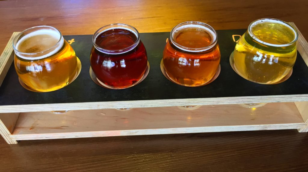 Tasting flight from Mountains Walking Brewery